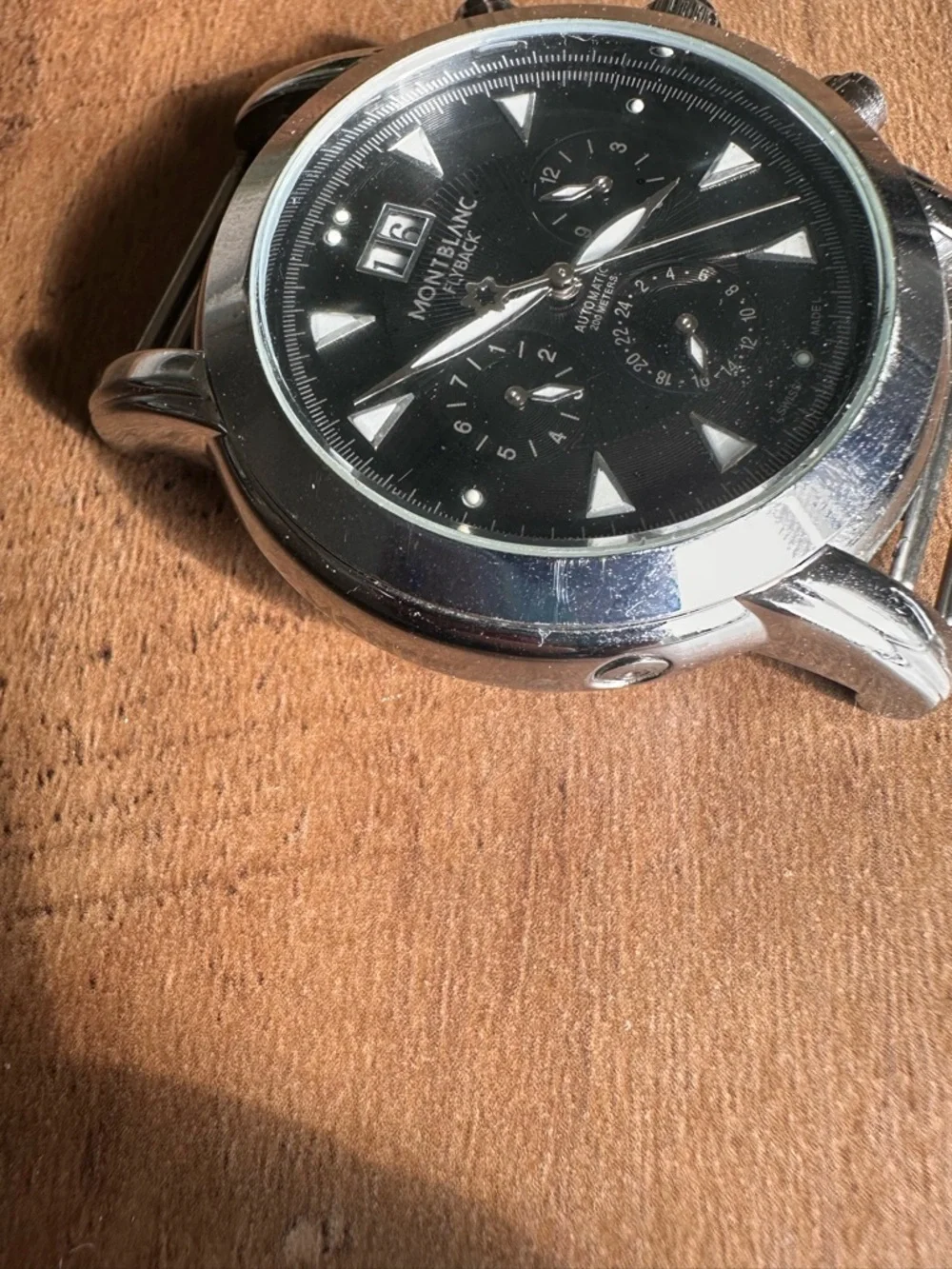 Montblanc Fly back Automatic Chronograph Mens Watch Black Big Dial Swiss Made